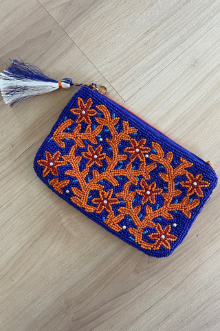 Tangerine Bloom Beaded Clutch