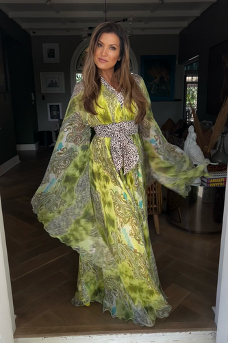 Lime Animal Gown with Paisley detail