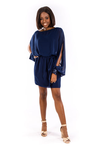 Navy Split Sleeve Cocktail Dress